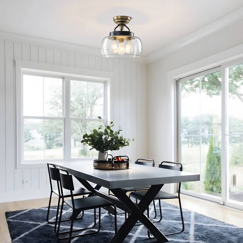 Starsky 3-Light Modern Clear Glass Dome Flush Mount Ceiling Light, Thick One-Piece Drum Shade