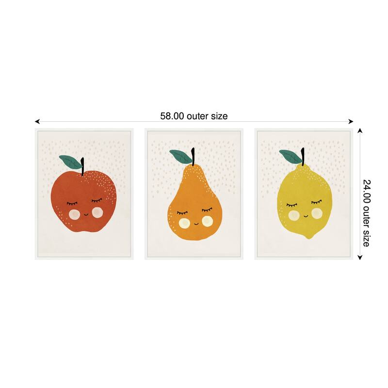 Kate and Laurel Cute Apple Lemon Pear 3 Piece Framed Canvas Wall Art Set by July Art Prints