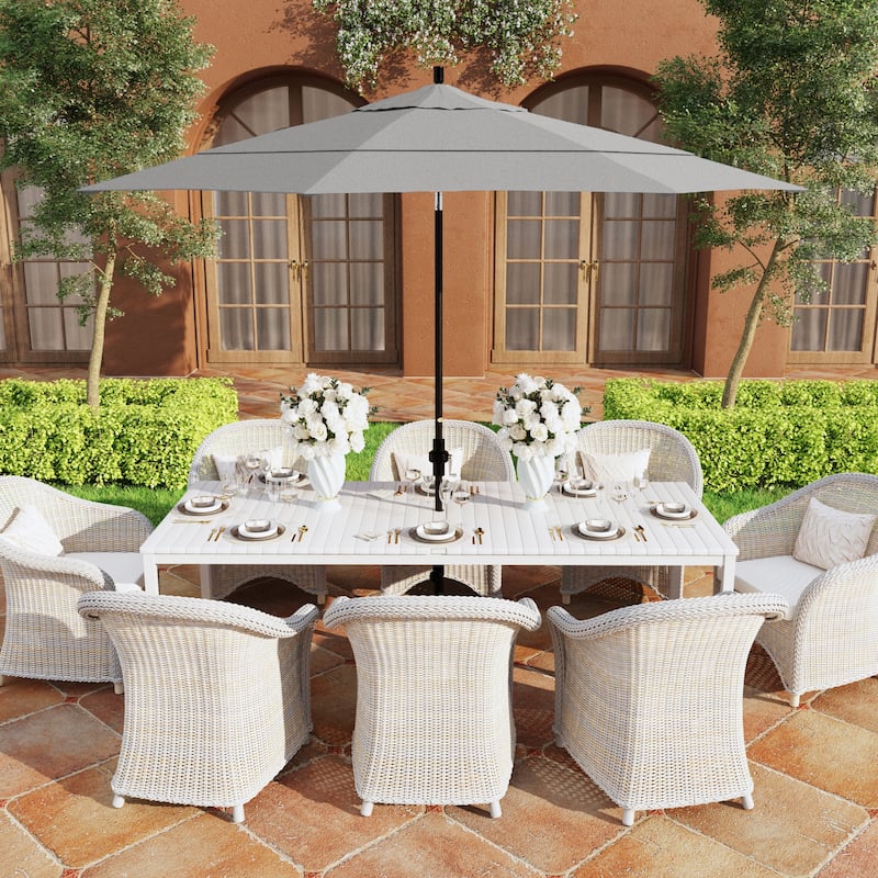 California Umbrella 11' Rd Golden State Series Patio Umbrella Black Aluminum Frame Crank Lift Collar Tilt Sunbrella - Granite