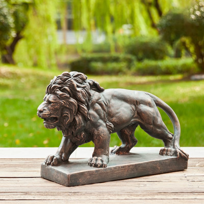 Glitzhome Set of 2 MgO Majestic Walking & Lying Guardian Lion Statues Porch Sculpture Indoor Outdoor