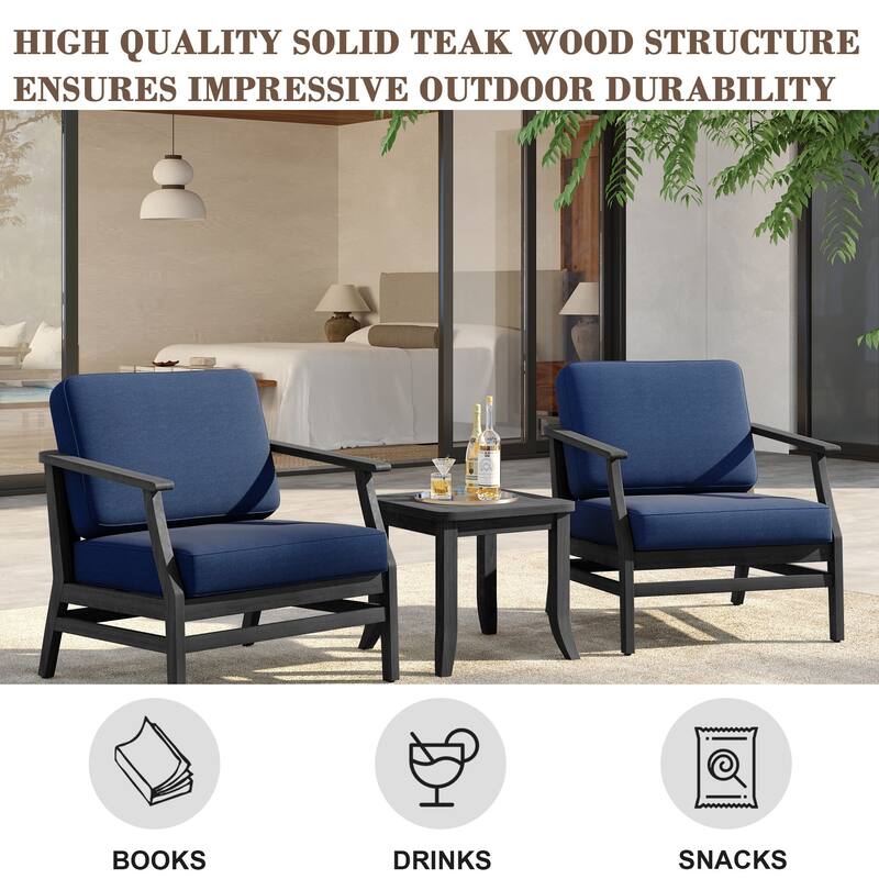 3 Set Outdoor Teak Wood Club Chairs with Side Table