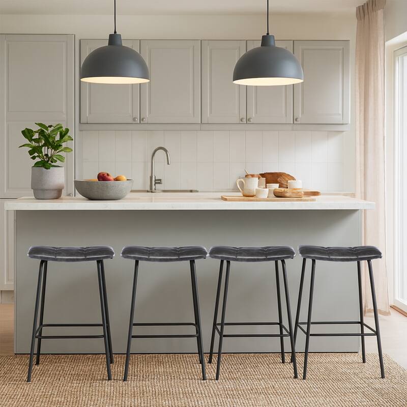 Saddle Tufted 24” Height Breathable Faux Leather Counter Stools