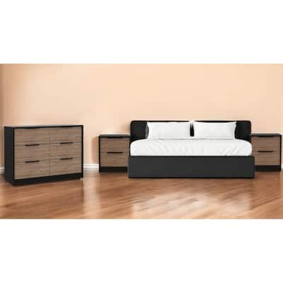 HomeRoots Three Piece Brown and Black Bedroom Set