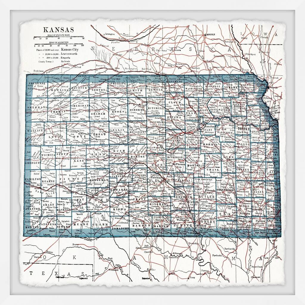 'Vintage Map of Kansas City' Framed Painting Print