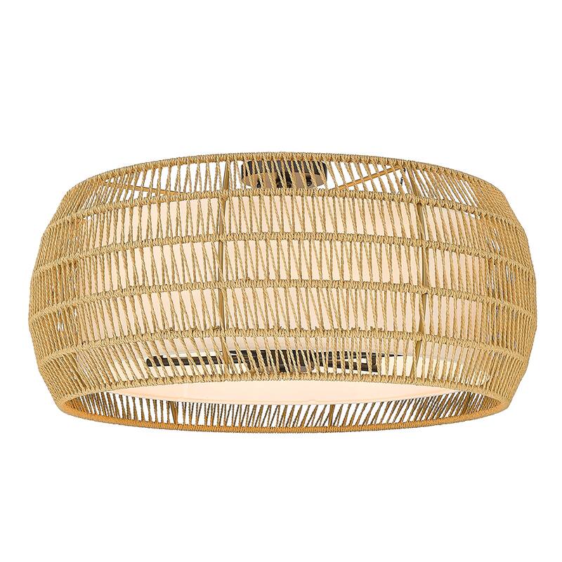 Everly 27" Wide Damp-Rated 6-Light Semi-Flush with Rattan Shade - Matte Black with Natural Rattan