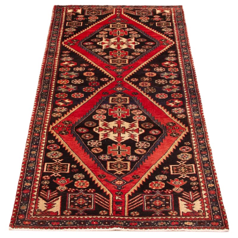 ECARPETGALLERY Hand-knotted Anadol Black, Red Wool Rug - 3'7 x 8'11