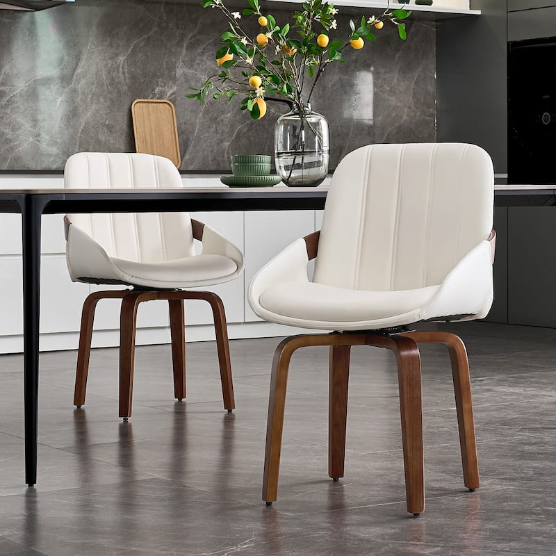 Upholstered Modern Faux Leather Swivel Dining Chairs Bentwood Side Chairs, Set of 2/4/6