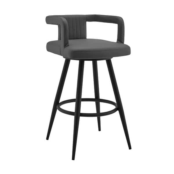slide 1 of 5, Gabriele 26" Gray Faux Leather and Black Metal Swivel Bar Stool