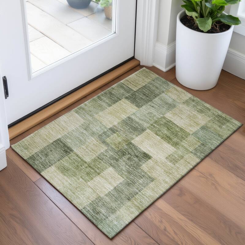 Premium Washable Super Soft Contempory Checker Mayfield Rug - Aloe - 1'8" x 2'6"