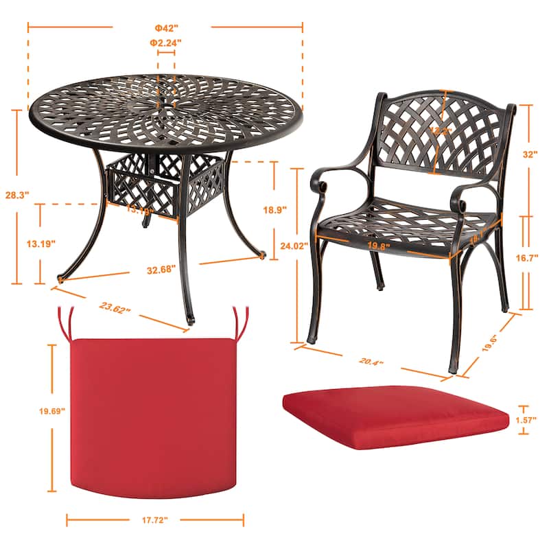 Outdoor 5-Piece Cast Aluminum Dining Set with Cushions