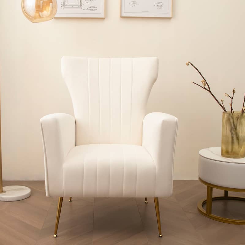 Wingback Velvet Accent Chair - White