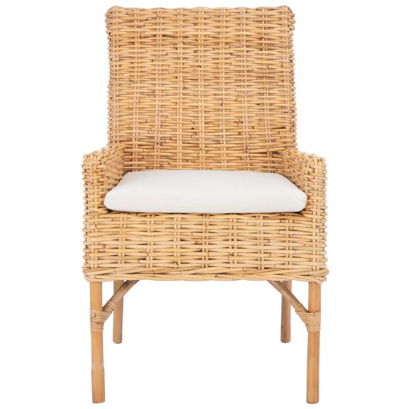 SAFAVIEH Winnifred Coastal Rattan Accent Chair with Cushion - 18.5" W x 22.8" L x 38.2" H - 19Wx23Dx38H - Natural/White