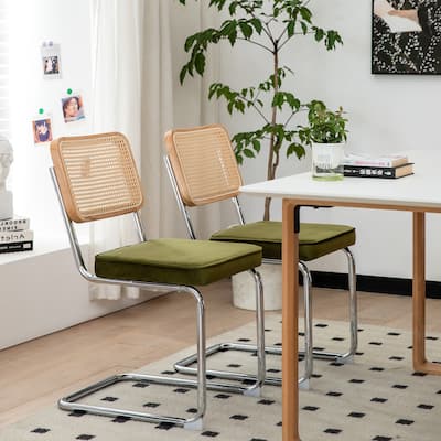 Velvet Dining Chair Set of 2 Cane Back Accent Chair Lounge Chair