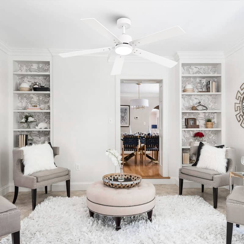 Vaczon 52" Modern Wooden 5-blade White Indoor Ceiling Fan with Light and Remote