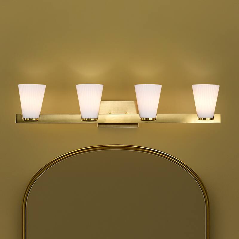 Royale 4 Light Vanity Burnished Brass Finish Ribbed White Glass - Burnished Brass