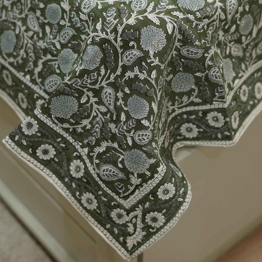 Fabdivine Handmade Block Print Floral Bed Sheet, Pillow Cover Gift Cotton Fabric Home Décor