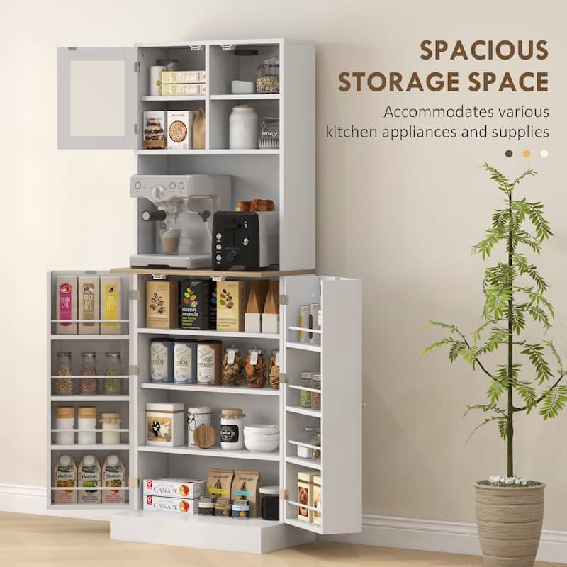 66.5" Pantry Cabinet with Microwave Stand, Freestanding Kitchen Storage Cabinet with Hutch, 8 Door Shelves