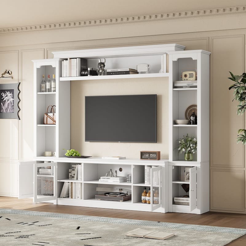 Living Room Entertainment Center Wall Unit Media Console for TVs Up to 65", Integrated TV Stand Bookshelf and Display Cabinet