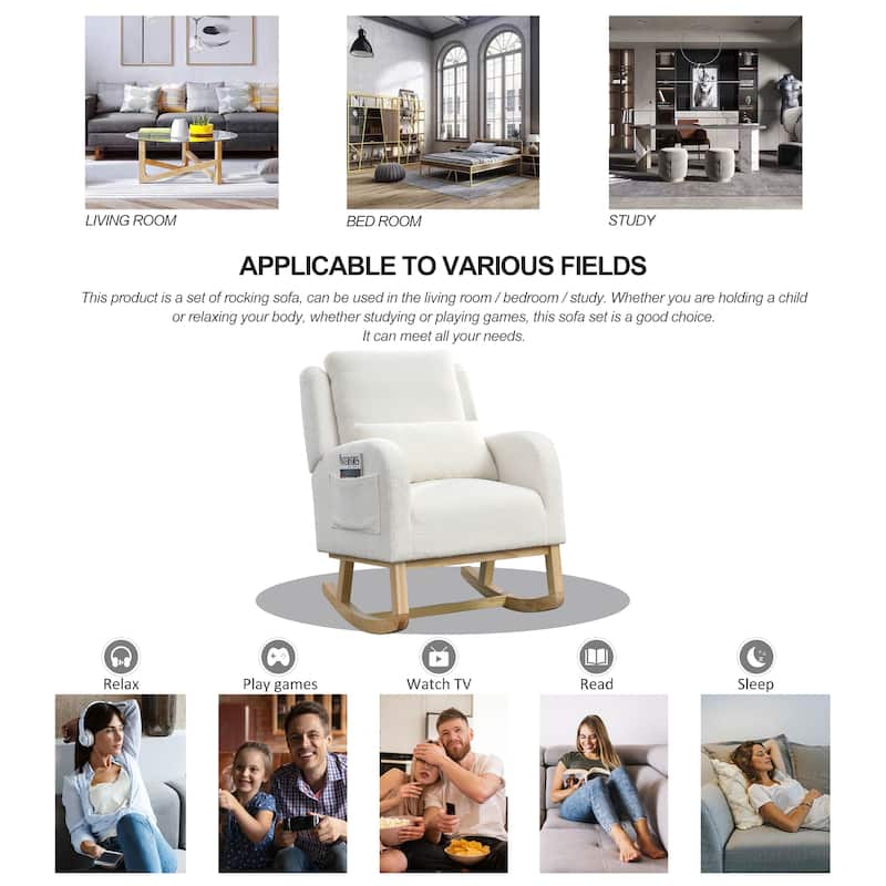 Chichoice Casual Nursery Rocking Chair with One Lumbar Pillow, Two Side Pockets for Living Room Bedroom