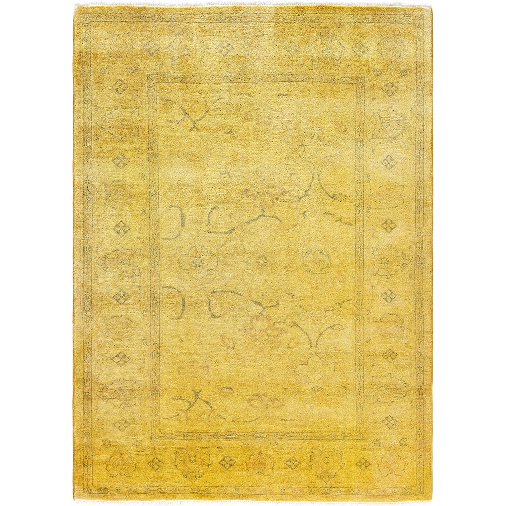 Overdyed One-of-a-Kind Hand-Knotted Area Rug - Yellow - 4' 2" x 5' 9"