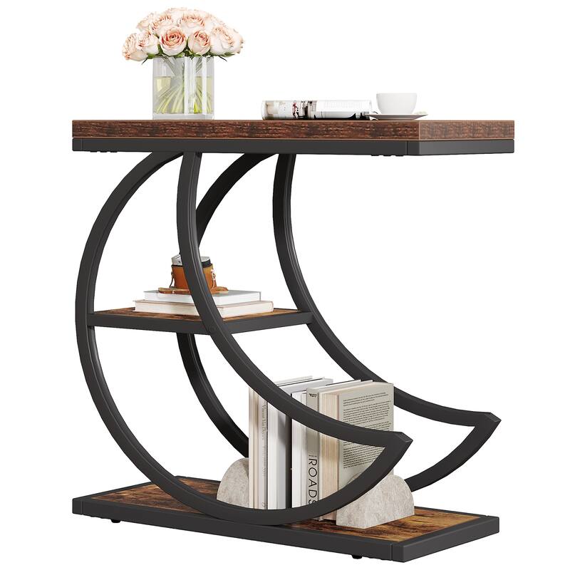 Industrial Crescent Frame End Table 3-Tier Side Table Living Room