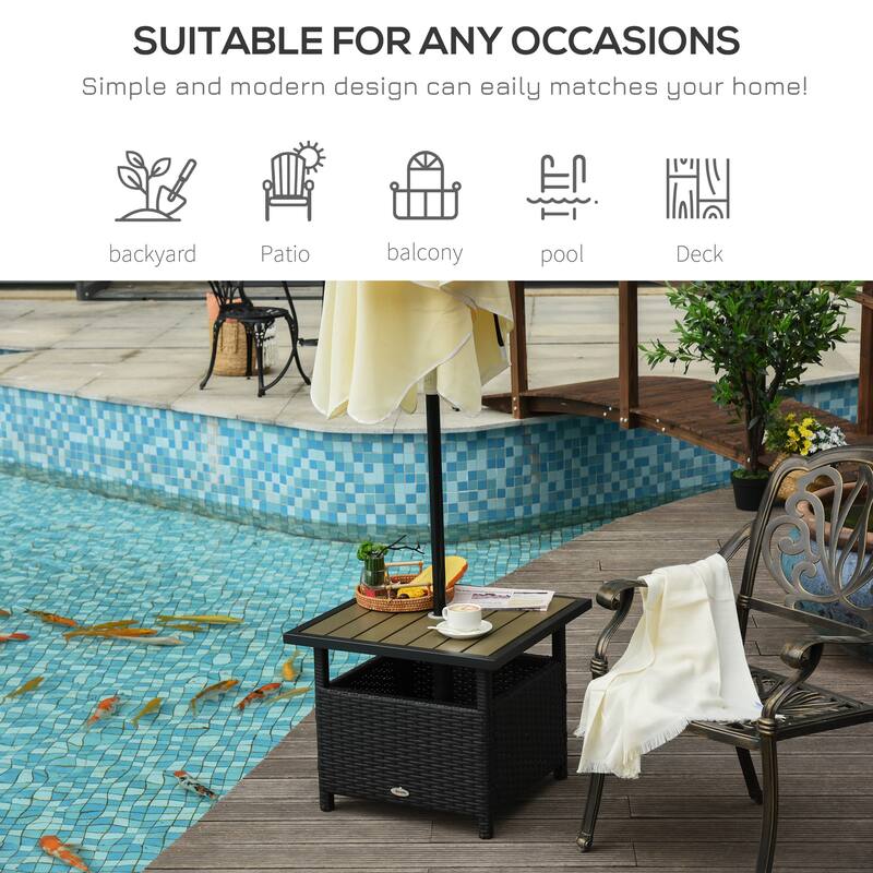Outsunny Rattan Wicker Outdoor Accent Table with Umbrella Insert