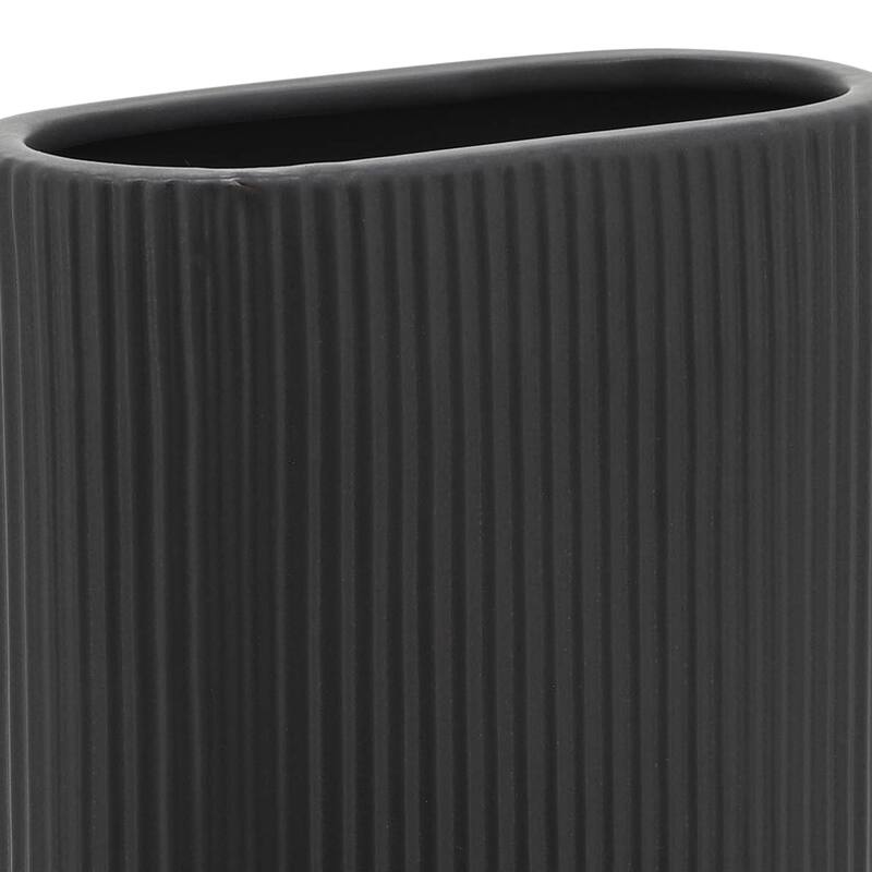Ceramic Modern Ridged Decorative Vase - Black, 8"