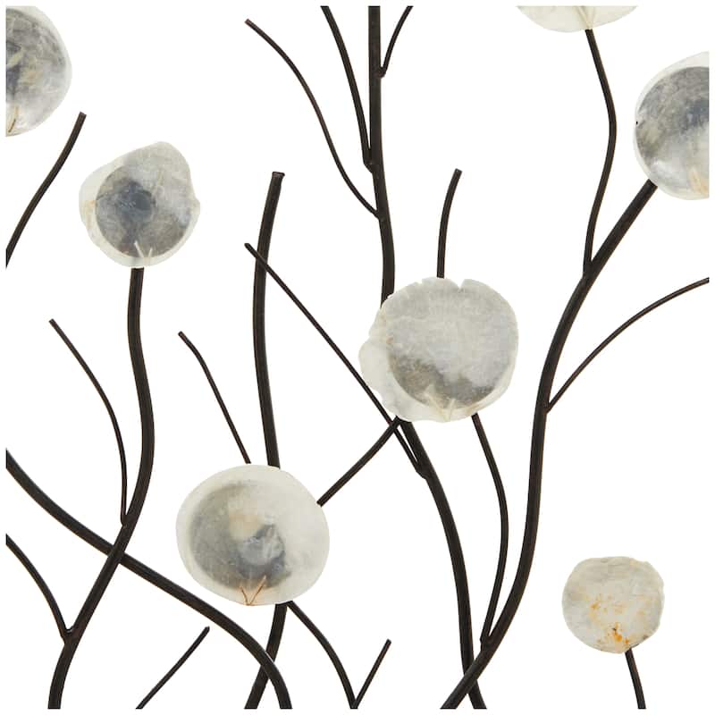 Metal Floral Sculpture with Capiz Embellishments - Black - Roche River Decor - 3"W x 24"L x 27"H