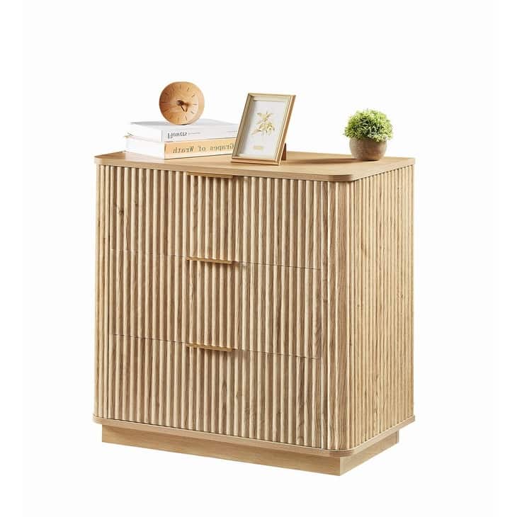 Modern Fluted 3-Drawer Dresser Nightstand with Easy Clean Waterproof Surface (Set of 2)