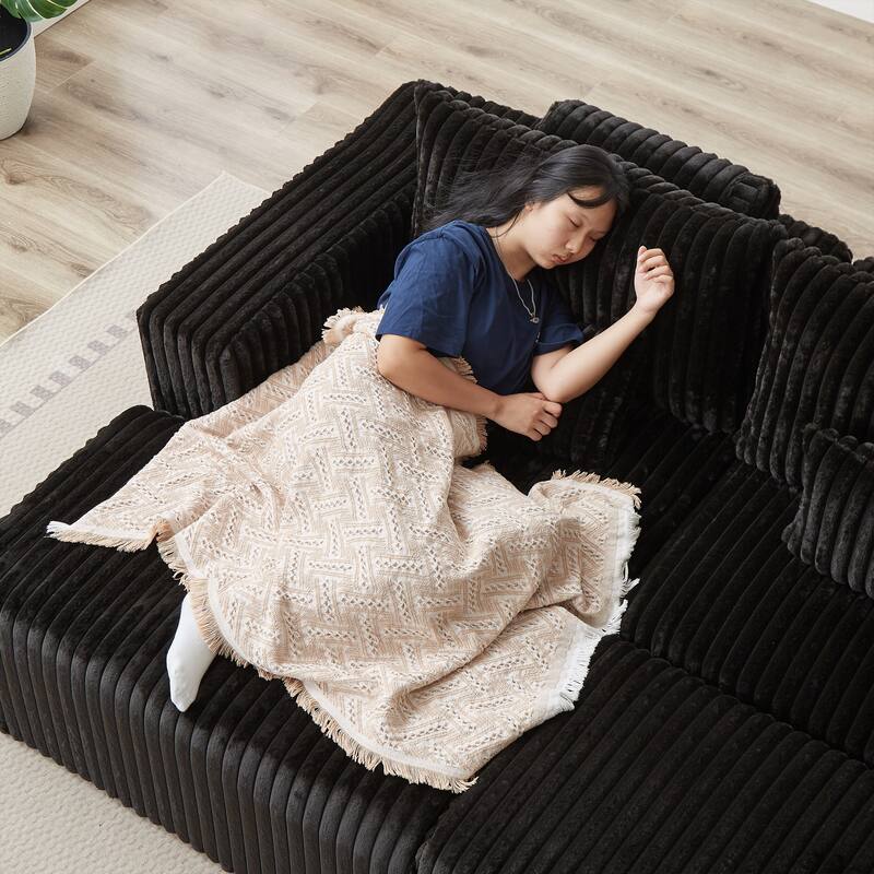 87'' Oversized Corduroy Chaise Lounge with Removable Ottoman Bench, Modular Sleeper Sofa Couch