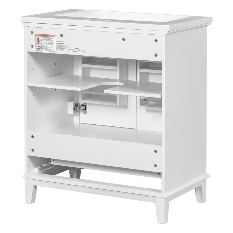 30'' Solid Wood Bathroom Vanity with Multifunctional Cabinet, Drawers, and Ceramic Sink
