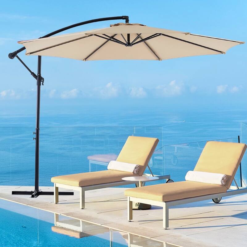 10FT Offset Patio Umbrella, Cantilever Outdoor Umbrellas Easy Tilt Adjustment, 73.2 Sq Ft UV Protection Hanging Market Umbrella