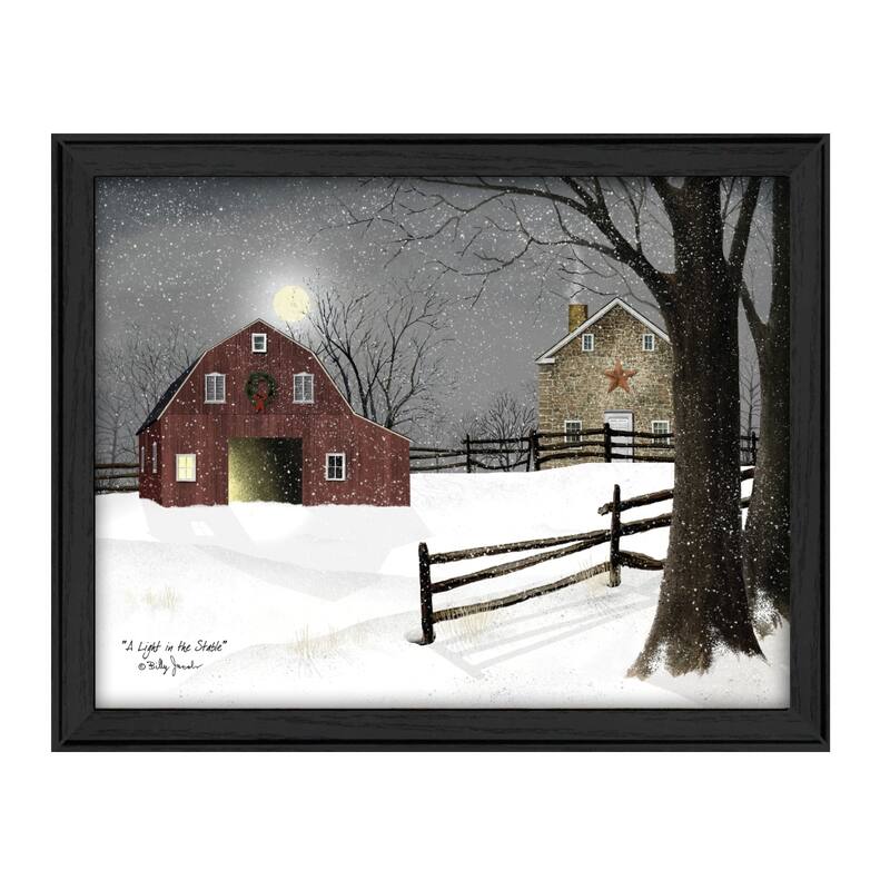 TrendyDecor4U Farmhouse "Light in the Stable" Framed Print Wall Art by Billy Jacobs - Earthtone