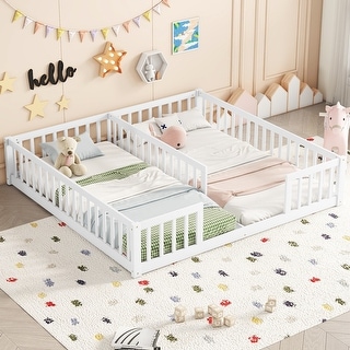 Wood Twin Floor Bed with Guardrails