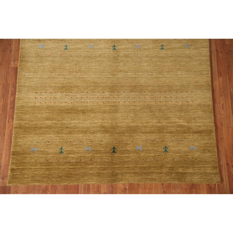 Tribal Gold Gabbeh Oriental Area Rug Handmade Wool Carpet - 5'3"x 7'8"