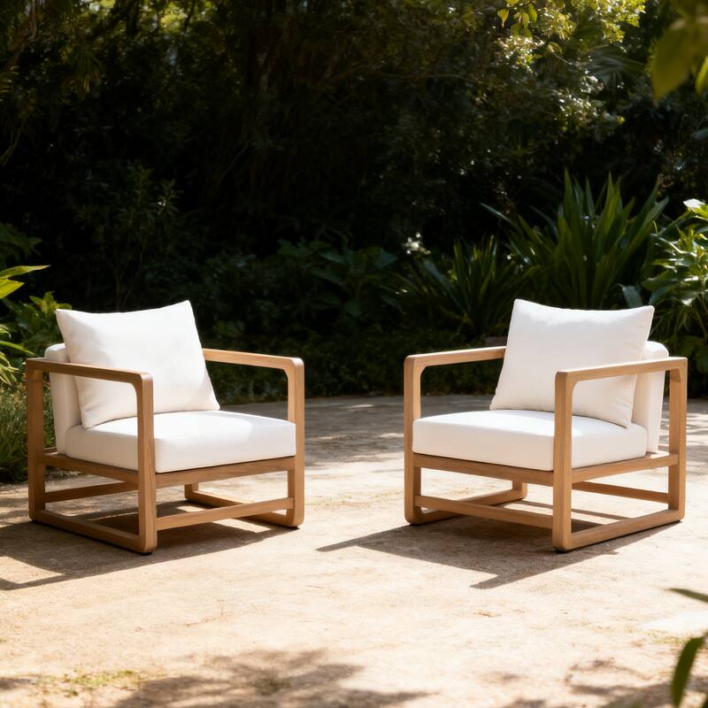 Christopher Knight Home - Modern Outdoor Acacia Wood Club Chair and Square Side Table Set with Water-Resistant Cushions