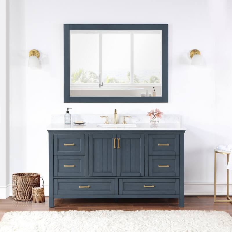 Altair Isla 60" Bathroom Vanity in Classic Blue with Countertop,with Mirror - 60 in.