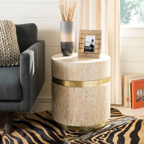 SAFAVIEH Perla Pink Champagne/ Gold Mosaic Round Side Table - 19.7" x 19.7" x 22"