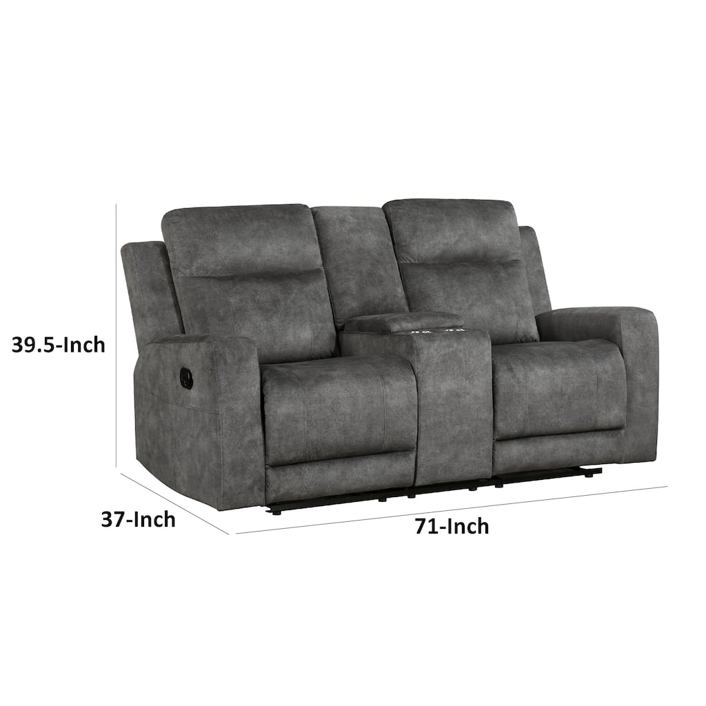 Tesy Manual Recliner Loveseat, Console, Dark Gray Microfiber 71 Inch