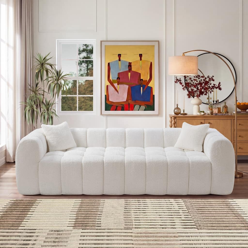 102.7" Modern Boucle Sofa with Pillows, No Assembly Required