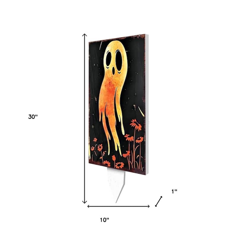 HomeRoots 10" Black And Orange Halloween Pumpkin Solid Wood Garden Stake