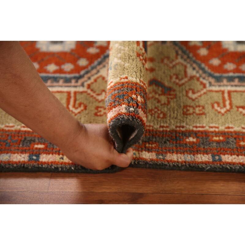 Traditional Green Kazak Runner Rug Hand-Knotted Wool Carpet - 2'6"x 10'0"