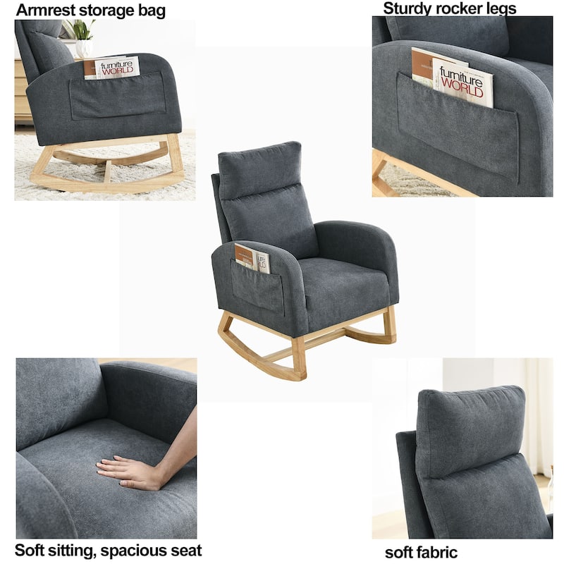 27.6"W Arm Rocking Chair with Soild Wood Frame and High Backrest