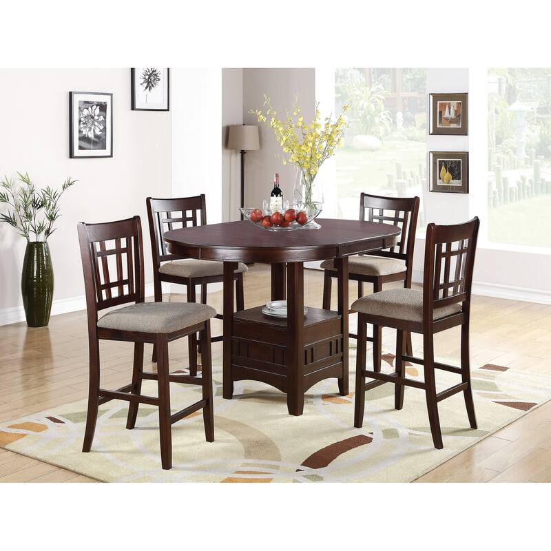 Height Chair with Beige Upholstered Seat, Set of 2, Brown