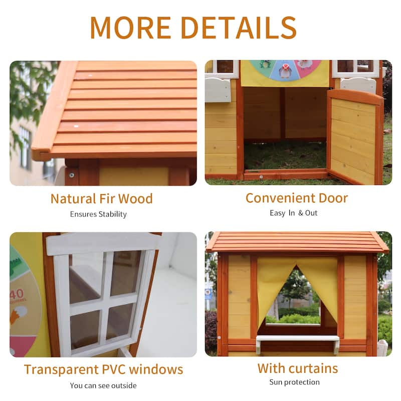 Outdoor Playhouse for Kids Wooden Cottage with Working Doors Windows Pretend Play House for Age 3-8 Years