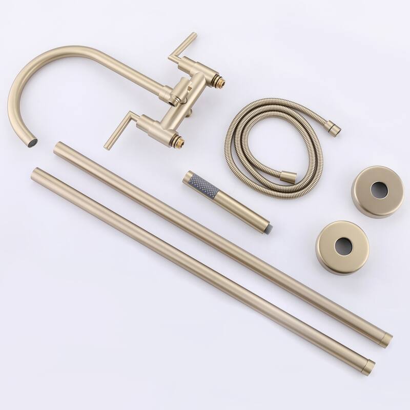 2-Handle 2-Hole Freestanding Tub Faucet with Hand Shower in Black/Gold