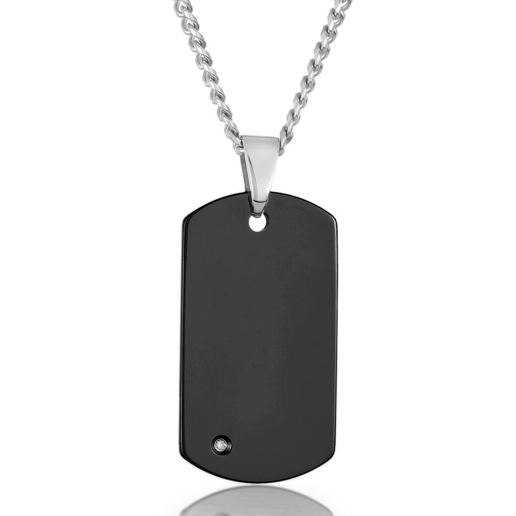 Men's Diamond Accent Engravable Tungsten Dog Tag Necklace