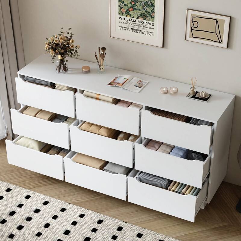 9-Drawer Wooden Dresser for Bedroom with Deep Drawers, Large Floor Chest of Drawers