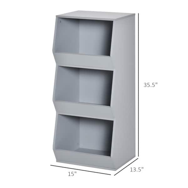 Kids Storage Shelf with Safety Features and Durable Gray Design - 15"L x 13.5"W x 35.5"H