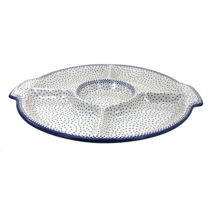 Blue Rose Polish Pottery T138 Manufaktura Chip & Dip Plate - Small Dots